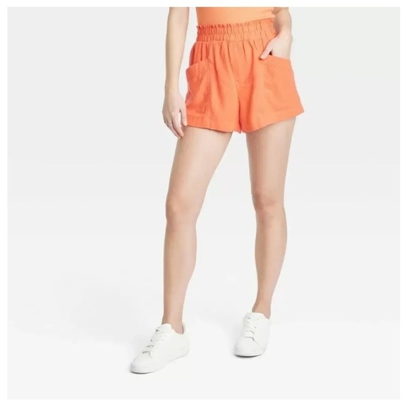 Women's High-Rise Linen Pull-on Shorts - a New Day Orange nwt - Picture 1 of 4